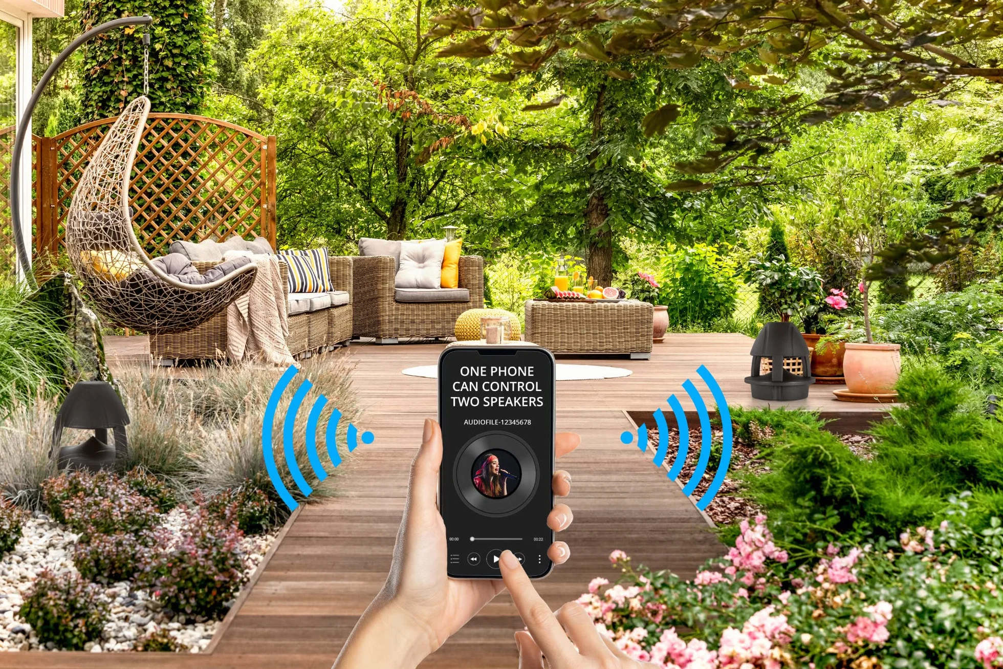 McGrey WPL-660BK BT Paire d'enceintes extérieures 360° - 2 Enceintes Actives 2 Voies pour Jardin - Bluetooth 10m - Son 360° - Résistantes Eau/UV (IP56) - Noir