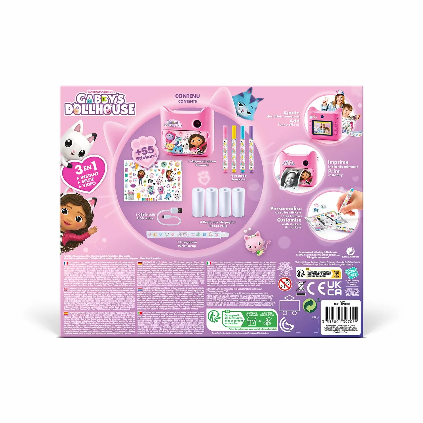 Canal Toys - Appareil Photo Numérique Instantané Enfant 4 Ans + - Design Gabby Et La Maison Magique - Impression Thermique sans Encre avec Filtres Et Cadres Inclus - Idée Cadeau Enfant - GAB 005