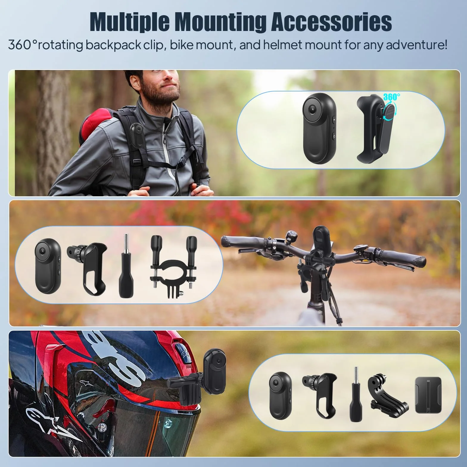 Mini Caméra Action 1080P Caméra Corporelle Magnétique avec Accessoires Caméra Casque pour Moto, Vélo, Sport Camra Portable avec Carte SD 64GB, Enregistrement en Boucle, Étanche