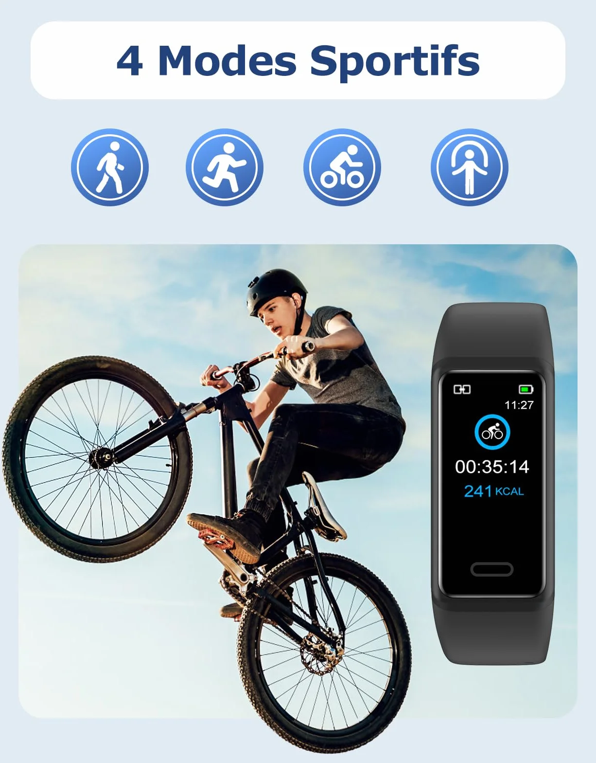 Cloudpoem Montre Connectée Sport IP68 Podomètre Cardiofréquencemètre Suivi Sommeil Calories Android iOS