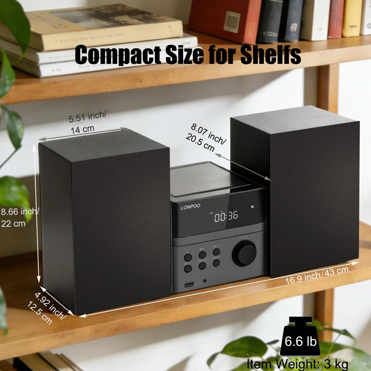 Micro Chaîne Hi-FI Stéréo Système compacte - avec Lecteur CD, Bluetooth, Radio FM, USB, AUX-in, écran LED et Grand Bouton, télécommande (EU-128BT) | Lecteur CD, Bluetooth, radio FM, entrée USB/AUX, sortie casque, technologie DSP, suppression des sons et b