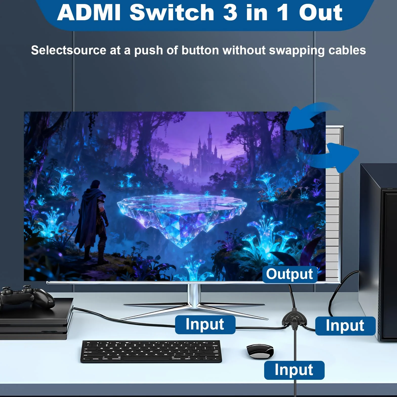HDMI Switch 3 Ports Commutateur HDMI Sélecteur Splitter 3 Entrée 1 Sorties Répartiteur 4K@30Hz Full HD Pris en Charge Câble Haute Vitesse UHD pour PS5 for X Box Roku Fire TV Stick HDTV One chromecast