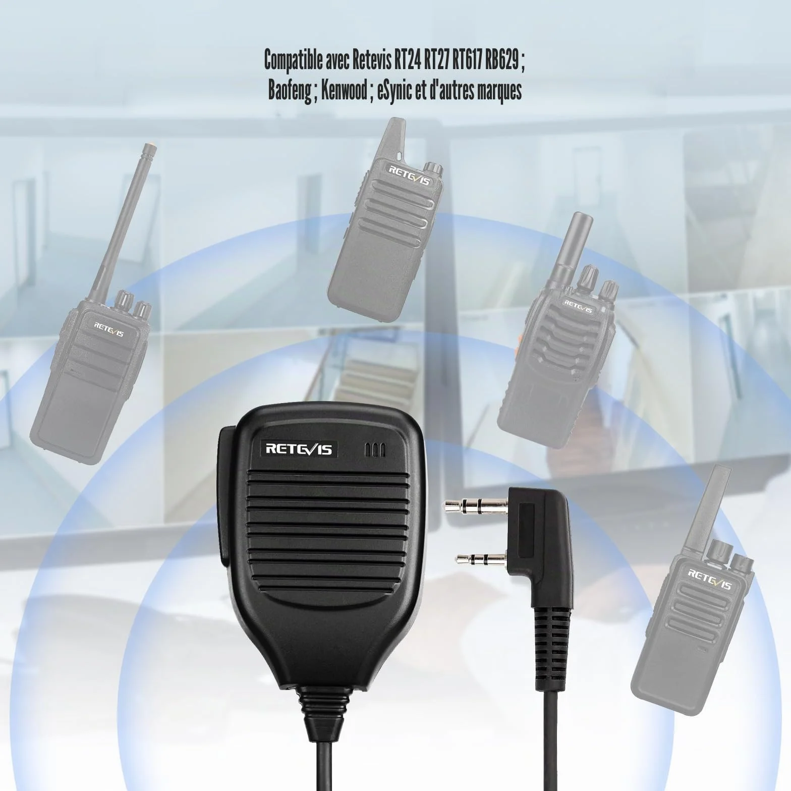 Retevis Talkie Walkie Micro 2 Broches Haut-Parleur Microphone Compatible avec Baofeng UV-5R BF-888S BF-88E RT24 RT27 H777 RT668 WOUXUN Kenwood TYT HYT Talkies Walkies pour la Chasse et Le Tir (2 Pcs)