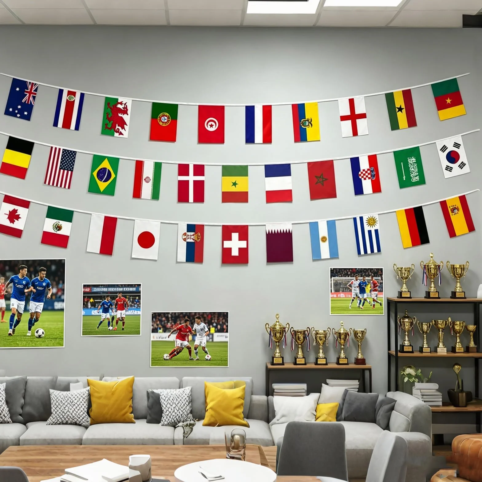 Guirlande Fanions 32 Pays 10m Drapeaux 20x10cm Double Face Bannière Football 2026