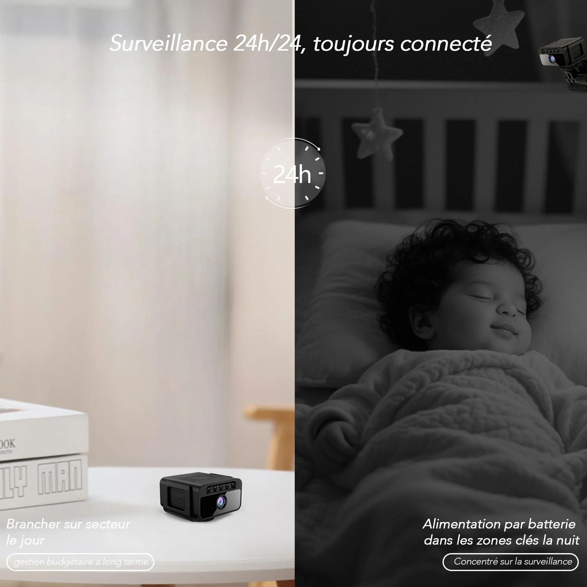 AOBOCAM Caméra Espion WiFi 4K avec Cloud Surveillance Intérieure sans Fil Vision Nocturne Grand Angle 150° Détection de Mouvement IA Mini Caméra de Sécurité