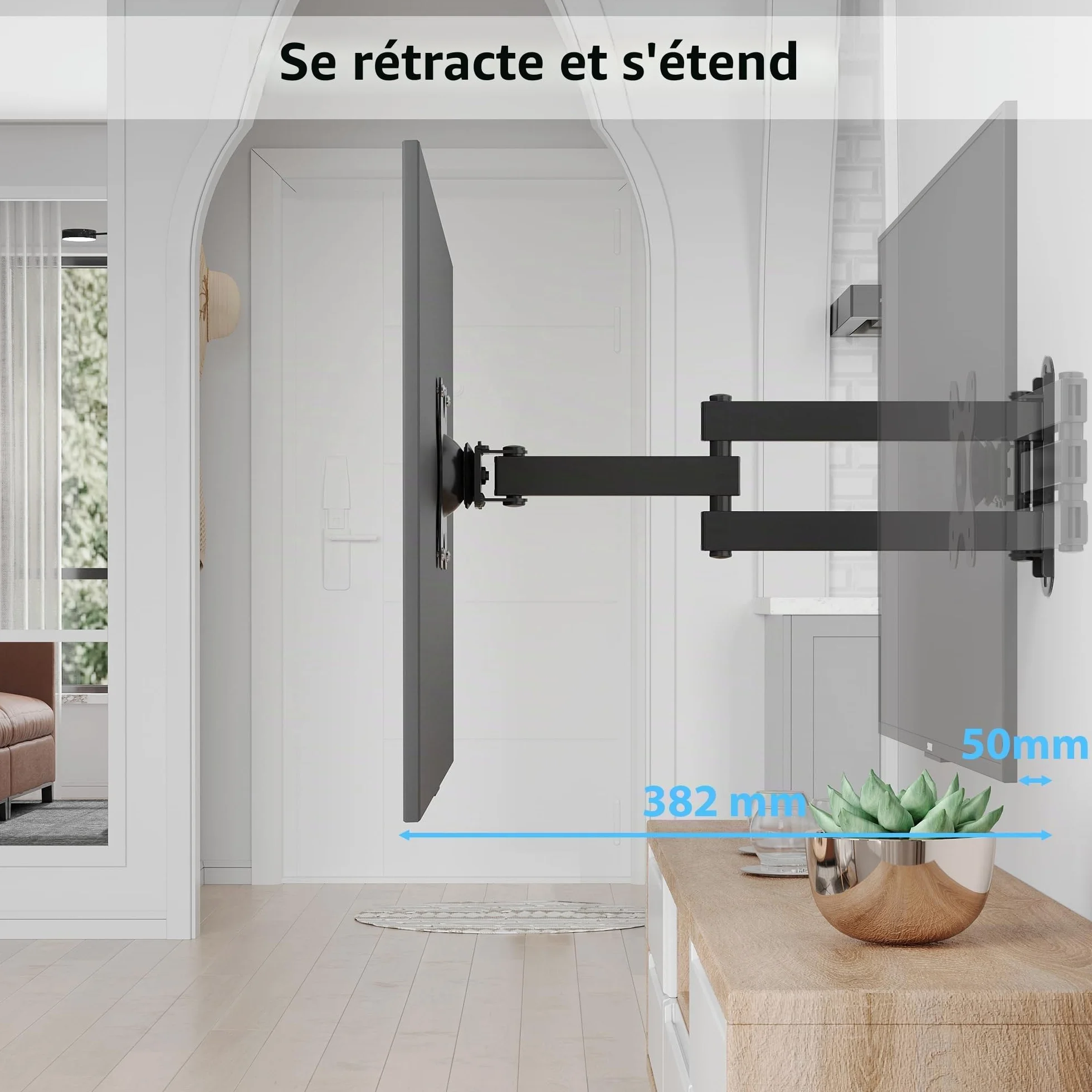 BONTEC Support TV Mural Orientable et Inclinable Universel pour Télévision et Moniteur 13-30 Pouces, Fixation Murale VESA 75x75/100x100mm, Charge Max 15kg, Extension 38.2cm, Facile à Installer