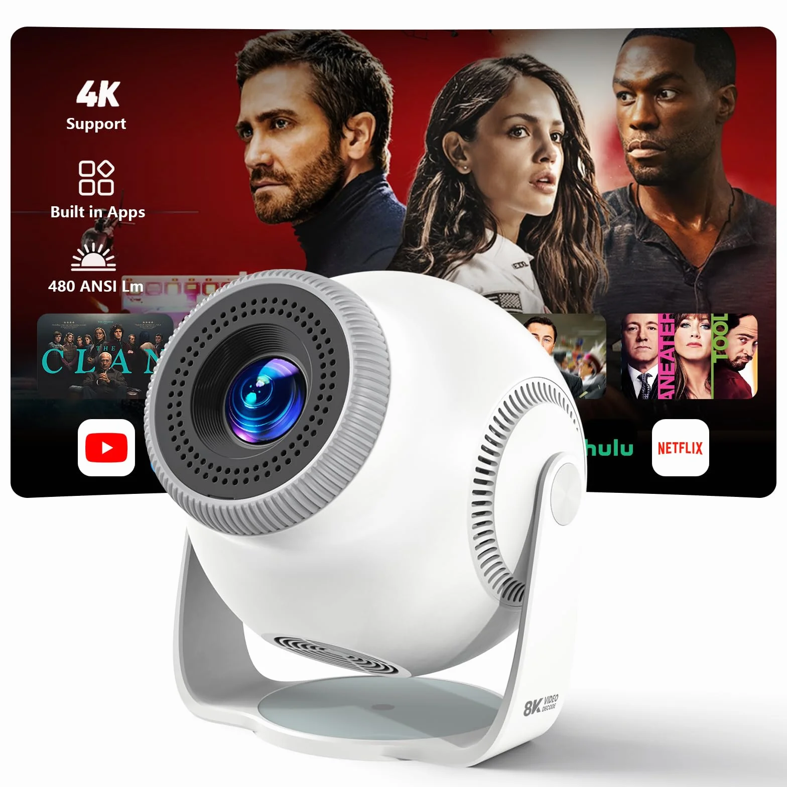 [App intégrée] Mini Projecteur Portable WiFi 6 et Bluetooth 5.4, 480 ANSI Lumens, Vidéoprojecteur 1080P et Décodage 4K, Projecteur Vidéo pour Chambre, Cinéma à Domicile et Extérieur