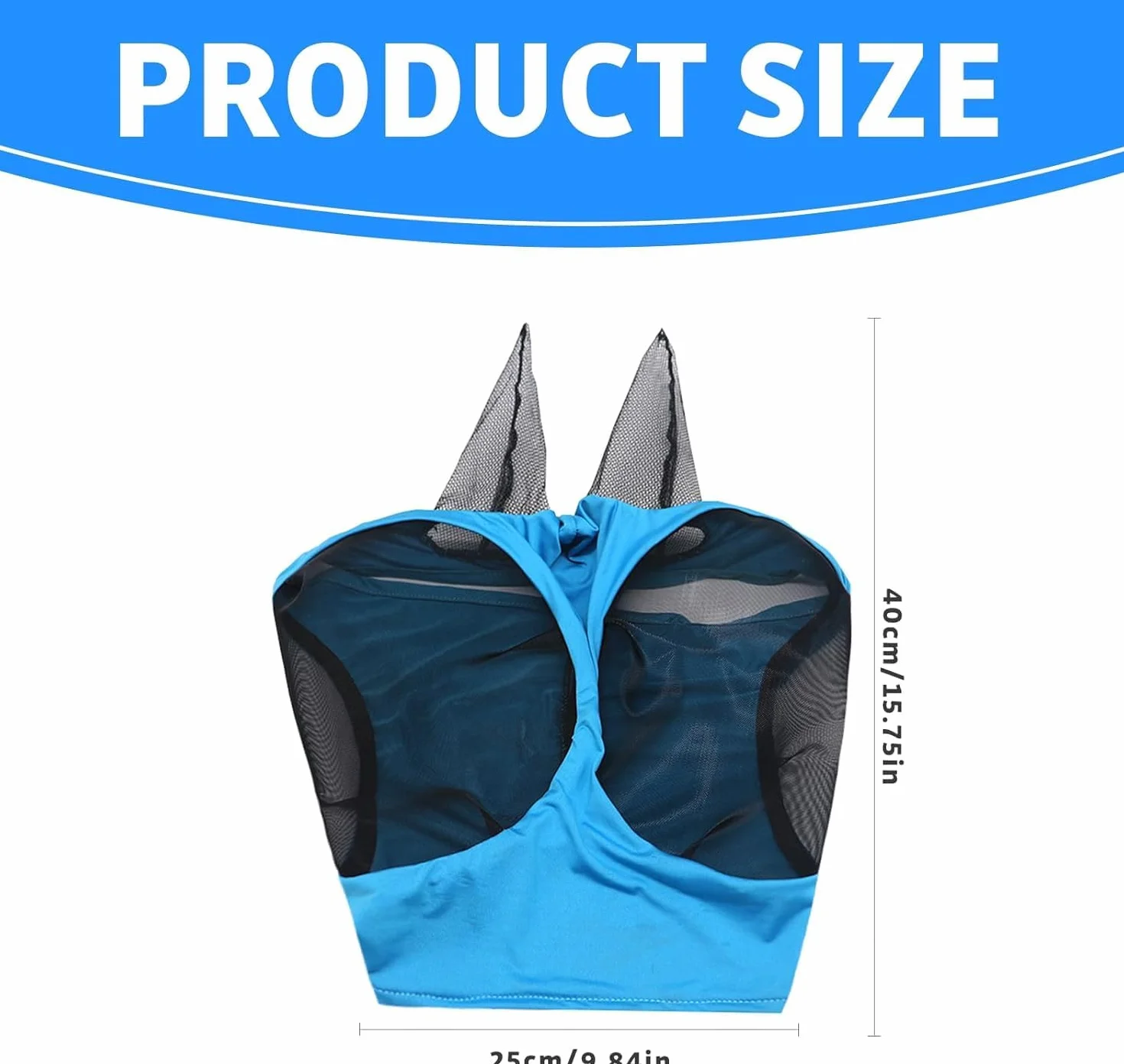 Masque Anti-Mouches Bleu avec Oreilles pour Cheval - Maille Respirante UV Protection