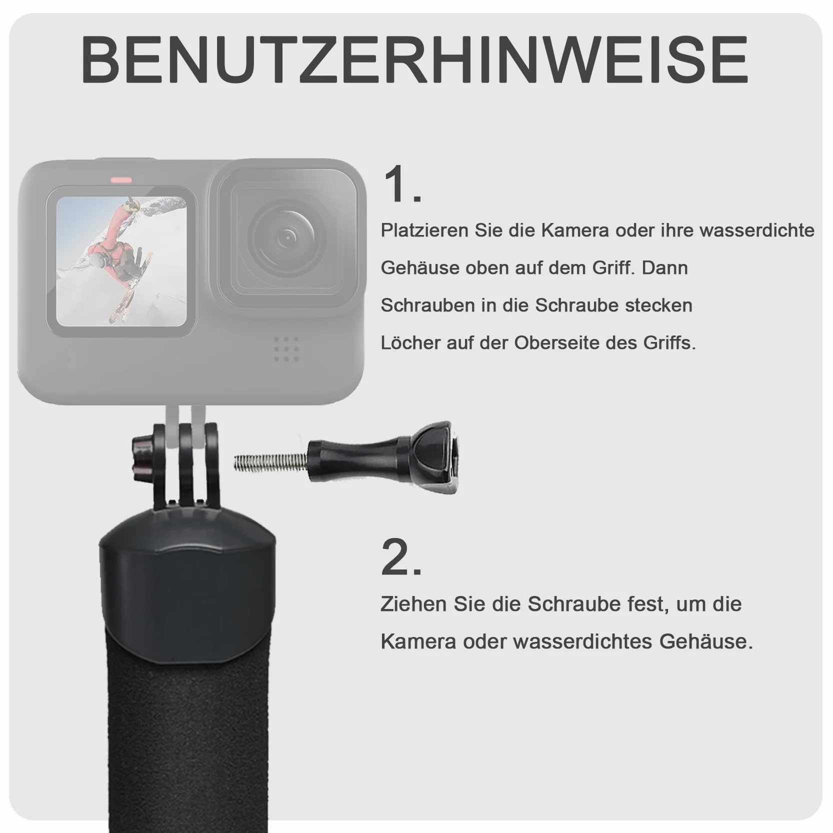 FitStill Monopode étanche avec poignée flottante + corde en acier Cored de sécurité pour caméras d'action Go Pro Hero Session DJI Osmo plongée sous-marine Selfie Stick
