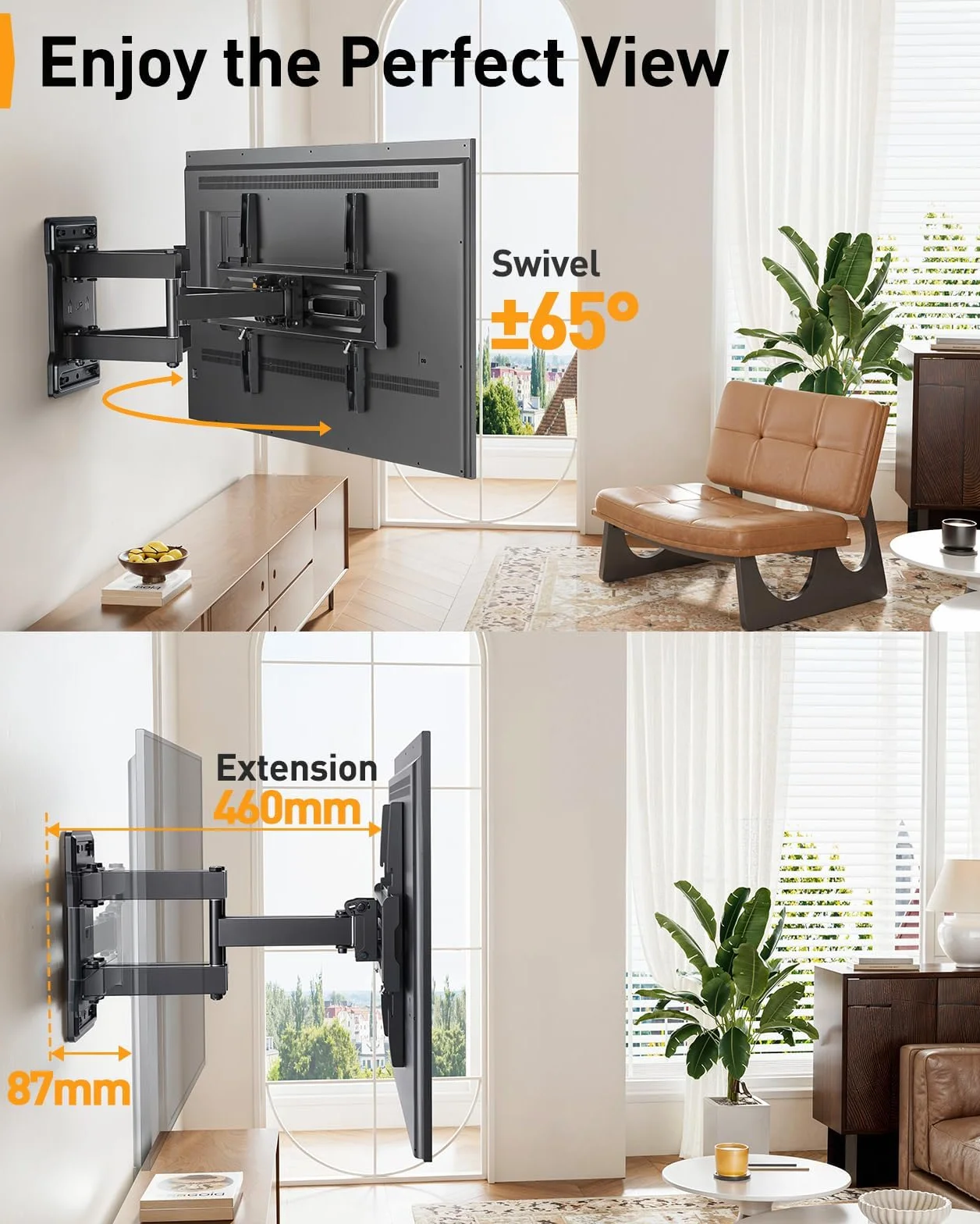 Perlegear Support Mural TV Orientable et Inclinable pour TV de 23 à 70 Pouces Jusqu'à 50 kg, Support TV Ajustable avec Inclinaison, Max VESA 400x400mm, PGMF18