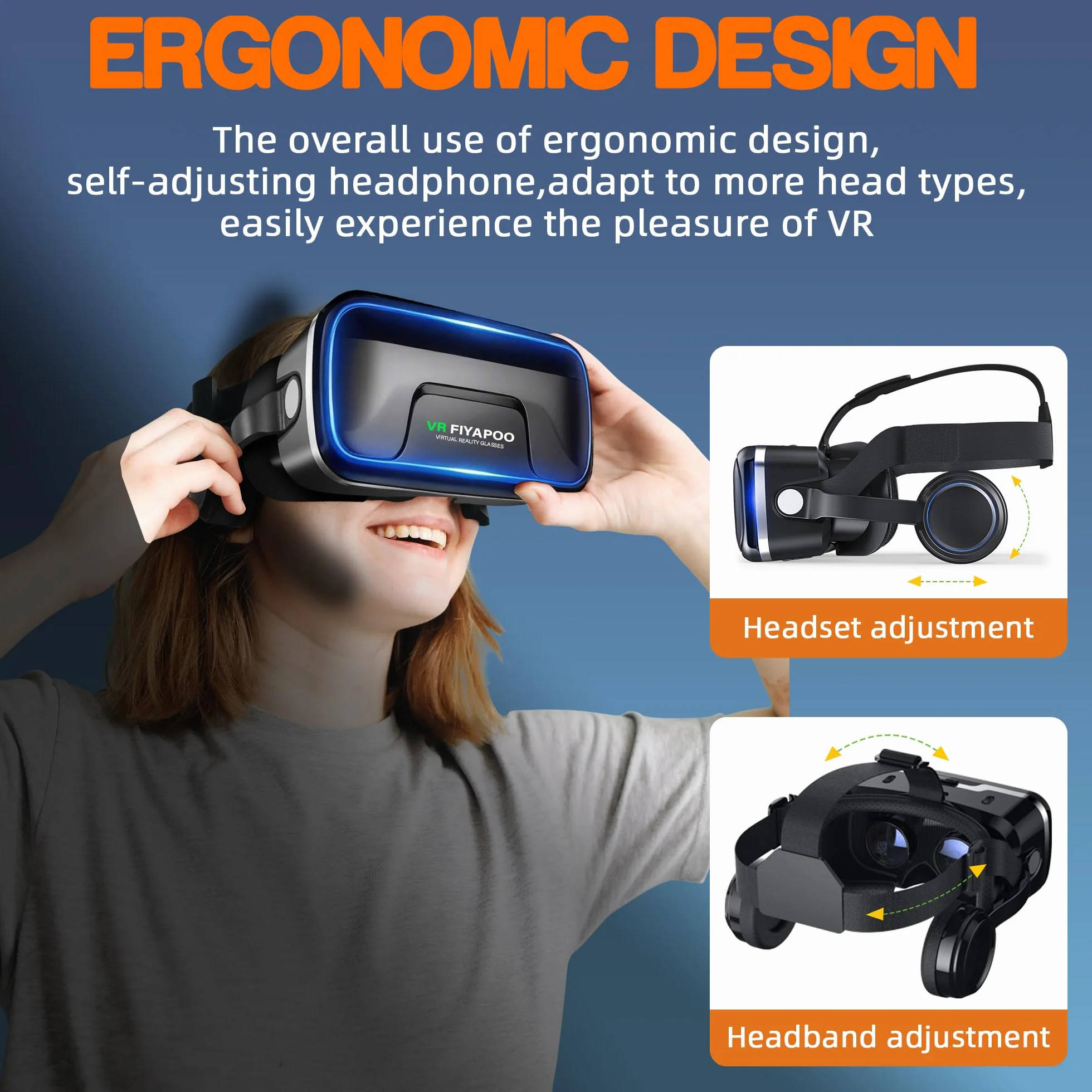 Casque VR HD Lunettes 3D avec Écouteurs Hi-FI Intégrés, Réalité Virtuelle pour Téléphone, pour Films et Jeux, avec Smartphones Android et iPhone (4,7 à 7,2 Pouces), Cadeau Parfait pour Noël