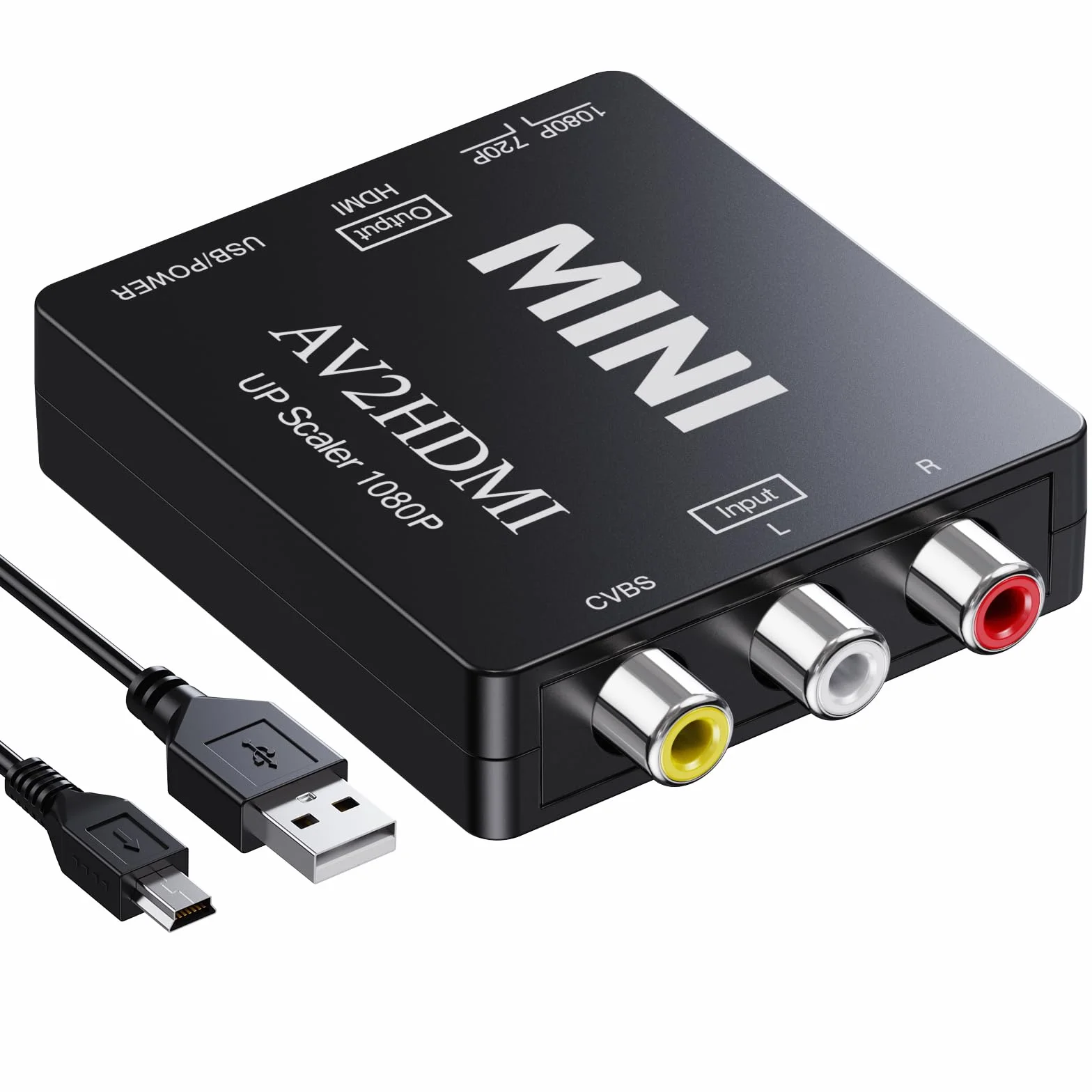 Convertisseur RCA vers HDMI, 1080p Mini RCA AV vidéo Composite Audio vers HDMI, Prise en Charge PAL/NTSC pour TV/Wii/PC/PS