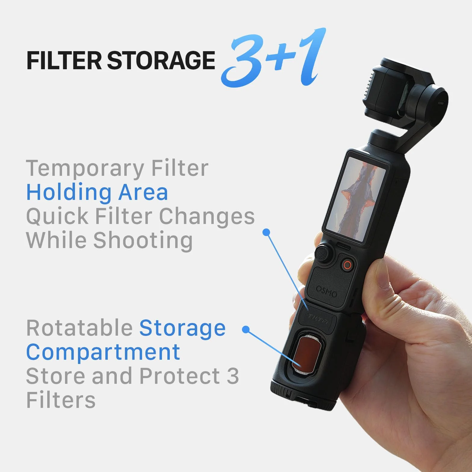 Tilta Base de Filtre Magnétique Compatible avec DJI Osmo Pocket 4, Support Rotatif Rangement Filtres avec Trépied, Plaque Arrière Magnétique Compatible MagSafe, Peut Contenir 3 Filtres TA-T65-FSE-B