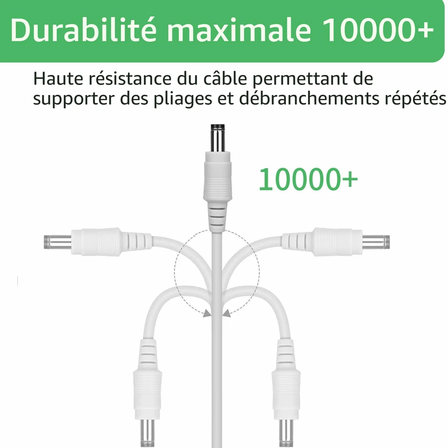 Câble d'extension de 3 m, prise 5,5 mm x 2,1 mm, DC 5 V 6 V 9 V 12 V 24 V pour caméra de vidéosurveillance, illuminateur infrarouge, imprimante, bande LED, blanc