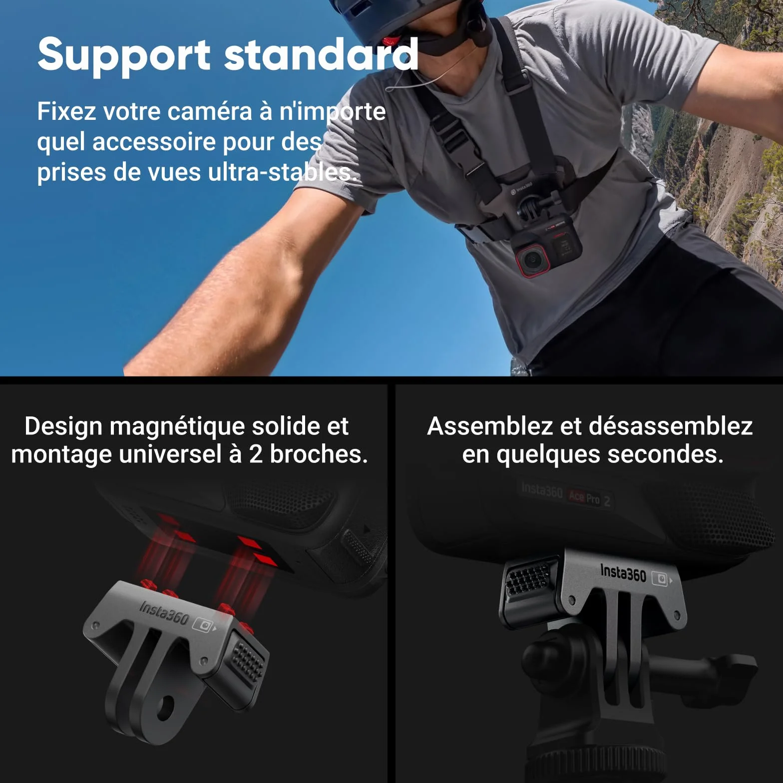 Insta360 Ace Pro 2 Pack Vélo - Caméra d'action étanche 8K co-conçue avec Leica, capteur 1/1,3", Double Puce d'IA, qualité en Basse lumière, Audio avancé, écran Rabattable, édition IA pour Vlogs, Moto