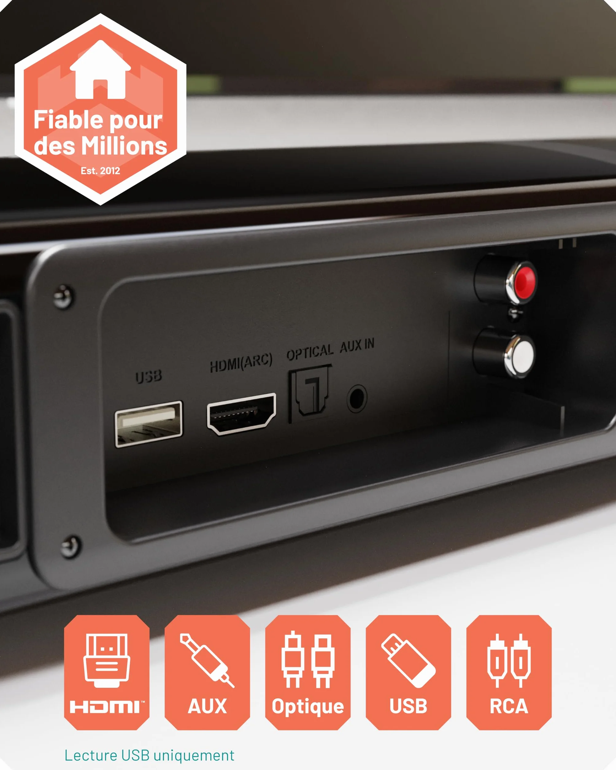 Oakcastle SB80 Barre de Son Home Cinéma sans Fil Bluetooth 5.1 HDMI Arc Optique AUX USB Soundbar Caisson de Basse