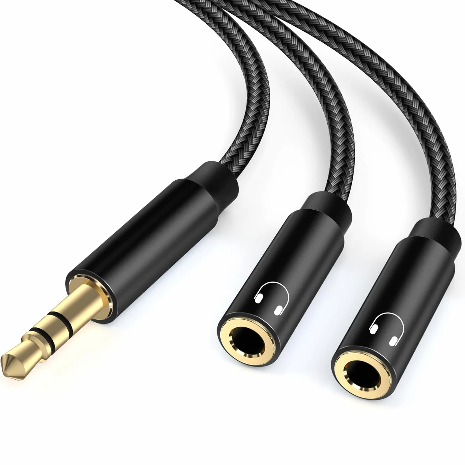 Splitter Audio Jack 3.5mm, 3,5 mm mâle vers Femelle Casque stéréo aux répartiteur câble Double Prise pour Ordinateur Portable,Tablette,Smartphone,Samsung,Haut-parleurs,PC,Live etc Noir