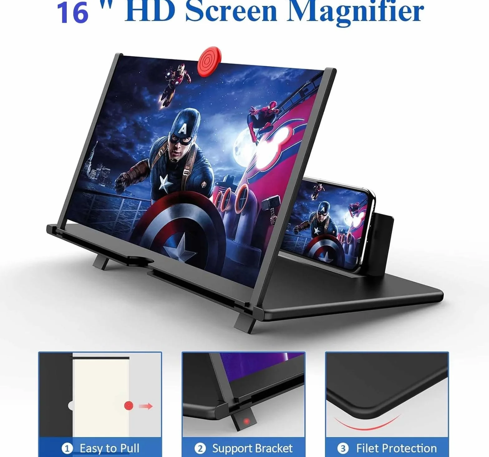 Agrandisseur ecran Telephone,16 Pouces Loupe Telephone Portable, 3D HD Loupe pour Smartphone, pour Regarder des vidéos de Films,pour Tous Les Smartphones