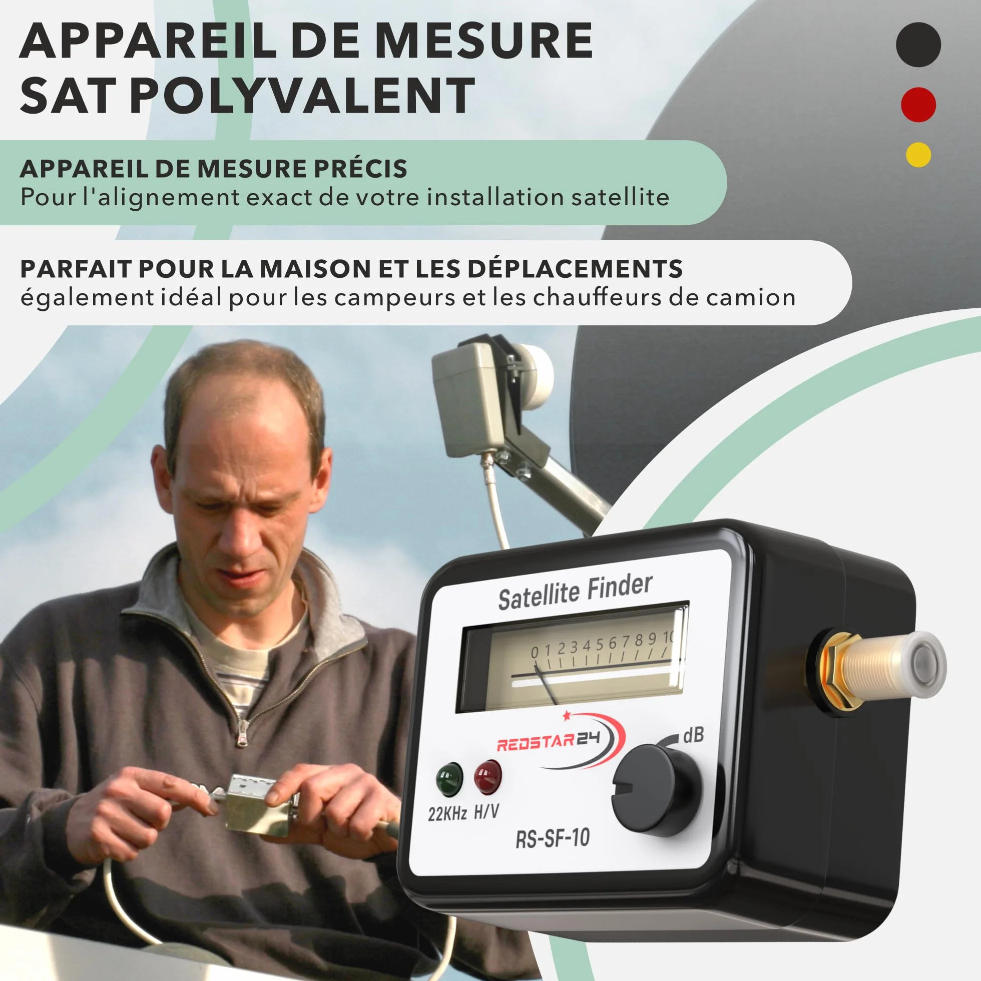 RedStar24 Pointeur Satellite Détecteur de Signal Numérique Satfinder avec Signal Sonore Câble F Inclus