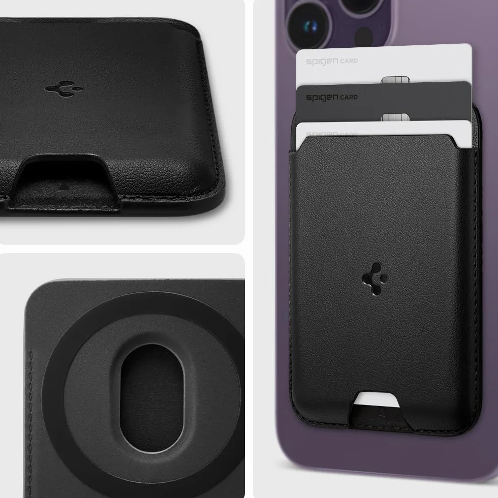 Spigen Valentinus MagFit Portefeuille magnétique pour 3 Cartes Compatible iPhone 17/16/15/14/13/12 Noir
