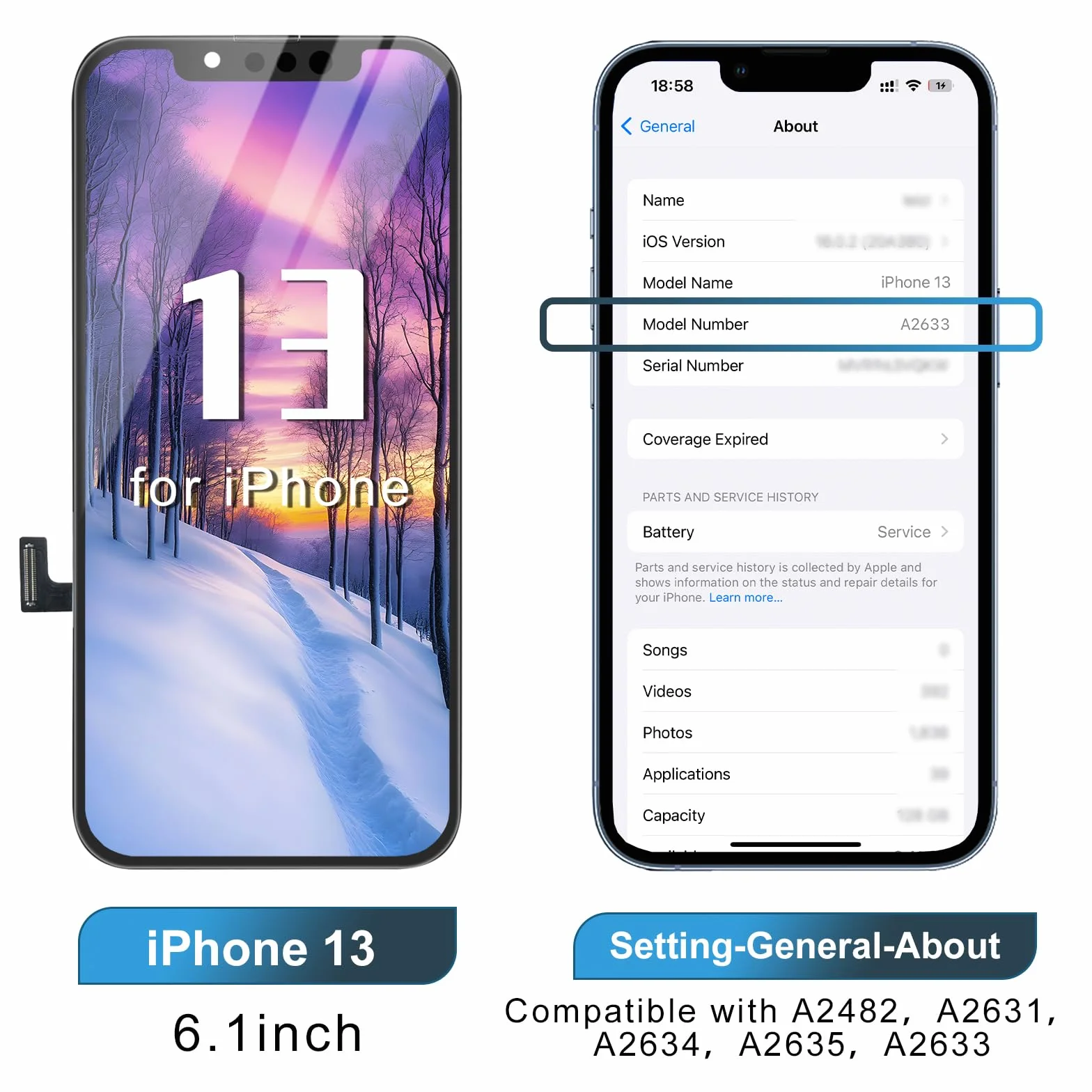 Écran iPhone 13 6.1" LCD Remplacement avec Kit Réparation A2482 A2631 A2634 A2635 A2633