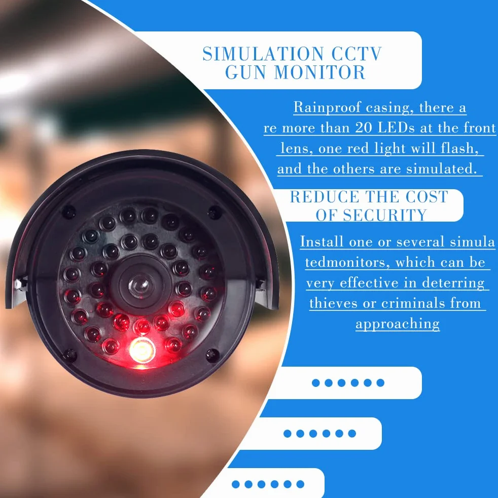 TIMESETL Camera Factice pour Exterieur et Intérieure 2Pcs Caméra Fausse Caméra de Surveillance Caméra Factice avec LED Infrarouge Clignotante Rouge d'avertissement, Caméra Fausse de Sécurit, Argent