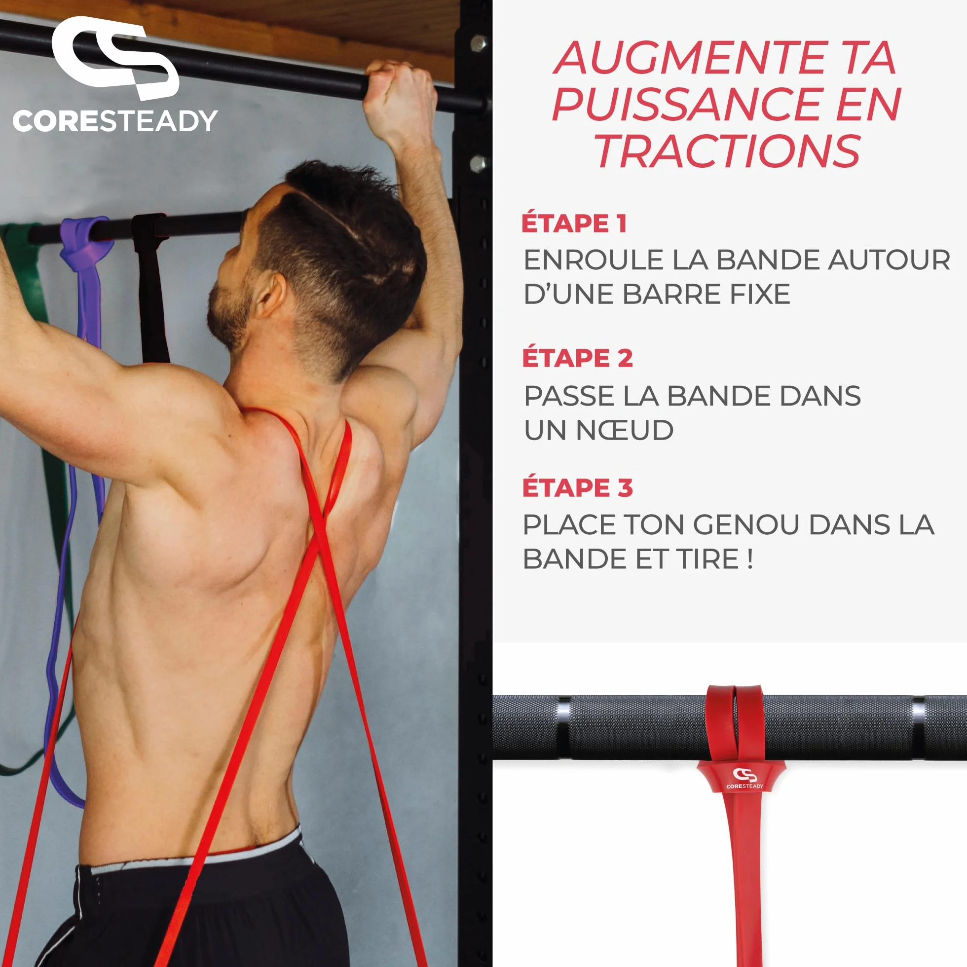 Coresteady Bande Élastique Traction Assistée pour Powerlifting, Yoga, Mobilité