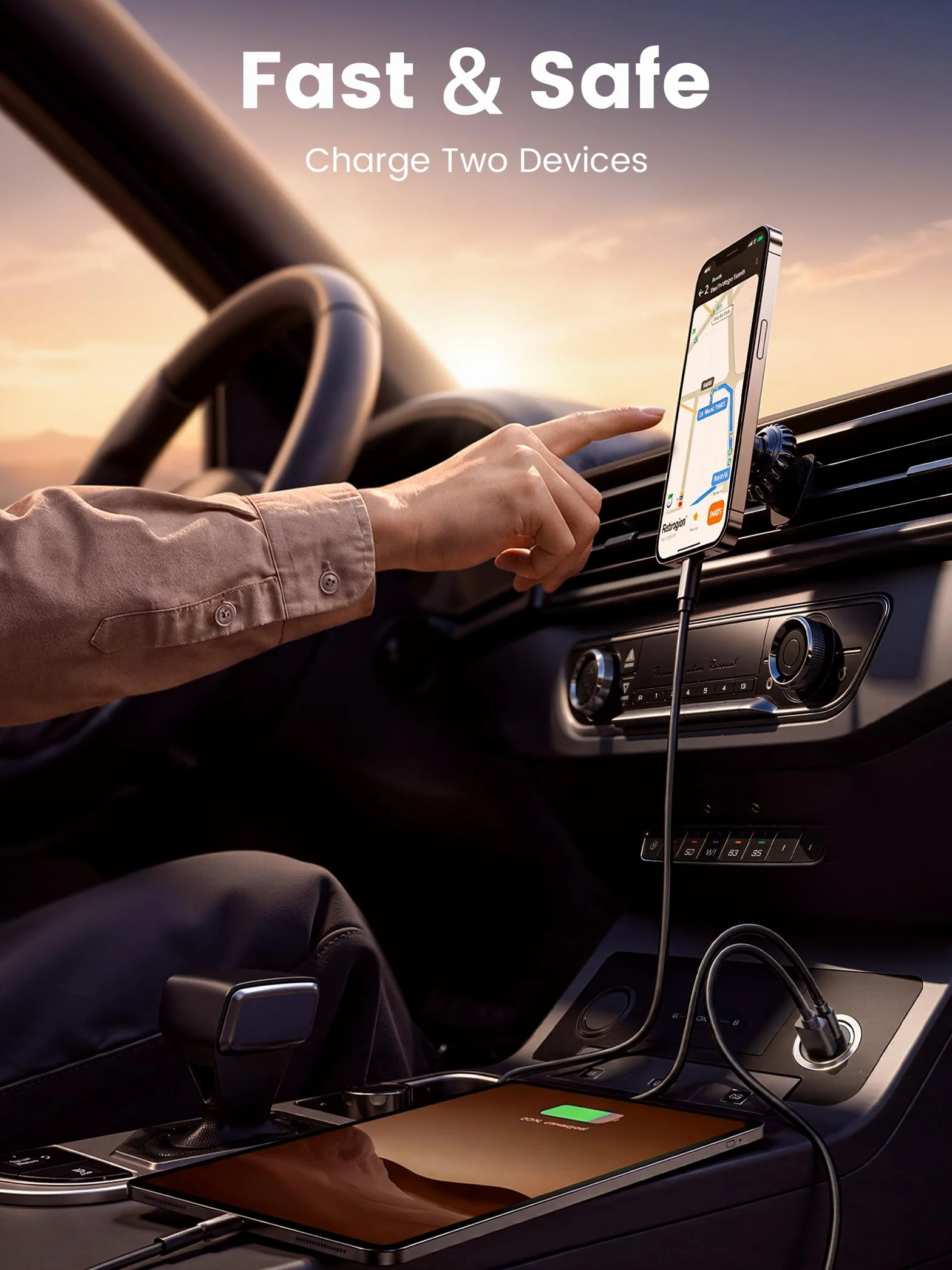 MOSWAG Allume Cigare USB C Adaptateur, 2 Ports Charge Rapide Chargeur Voiture with USB C USB A, QC3.0 Charge Rapide Chargeur Voiture