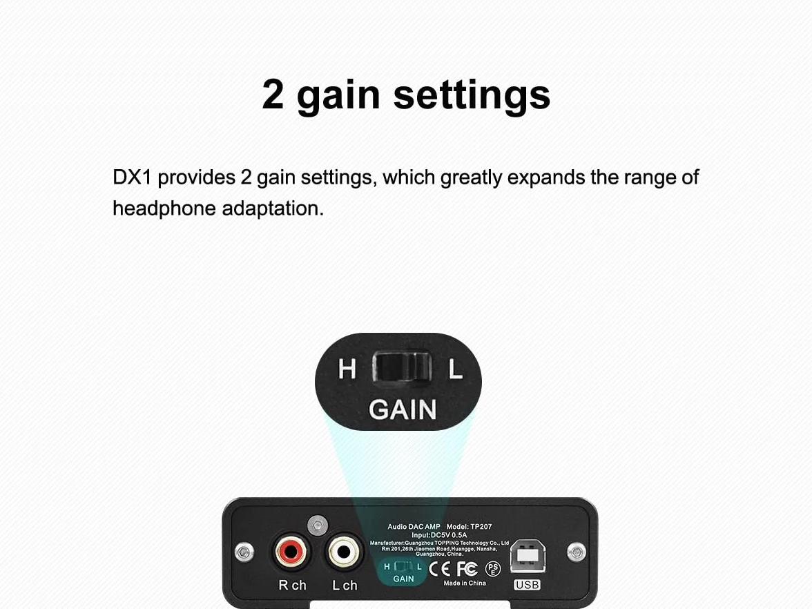 Topping DX1 prend en charge jusqu'à DSD256 et PCM384 THD+N < 0,0002 % XMOS XU208 AK4493S 2 réglages de gain audio haute résolution DAC et amplificateur de casque (noir)