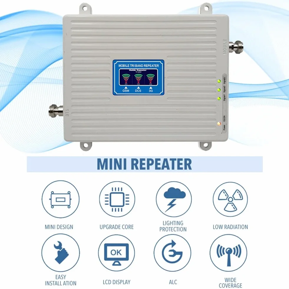 Amplificateur de Signal Tri-Bande 2G 3G 4G 5G 900 1800 2100 MHz GSM WCDMA LTE Répéteur de Signal Universel Prise UE