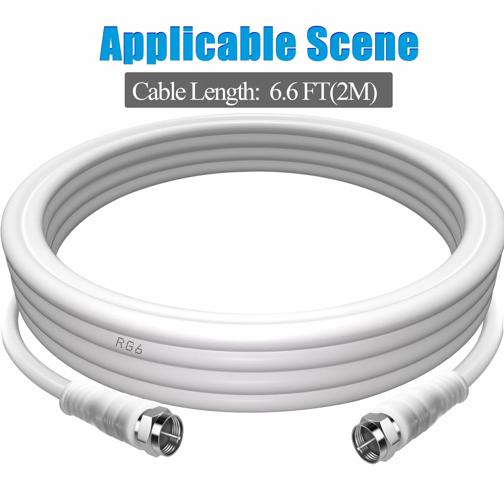 TUOLNK RG6 Câble d'antenne TV F mâle RG6 câble coaxial avec connecteur F femelle 75 Ohm, pour décodeur câble, TV, satellite, 6,6 pieds (2 M)