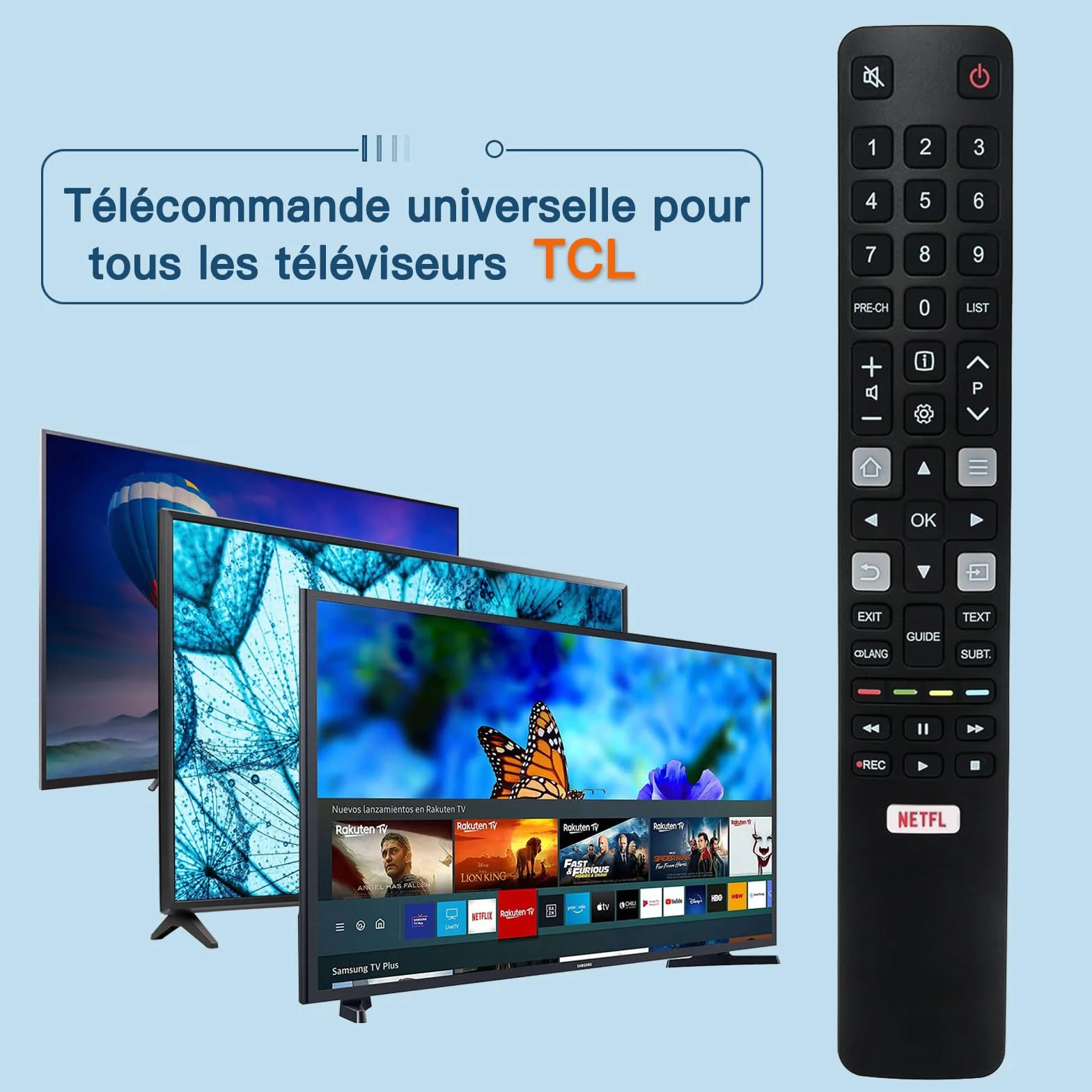 Télécommande TCL de Remplacement RC802N Télécommande Universelle TCL TV Compatible avec Tous Les téléviseurs TCL Smart TV, avec Bouton de Raccourci Netflix 32ES560 40ES560 U50P6146 U55C7006 U65X9026