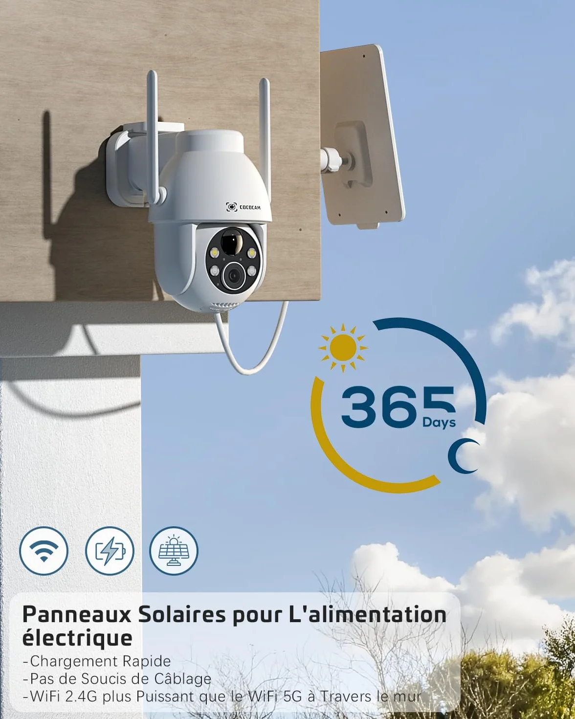 COCOCAM 2PCS 2K Camera Surveillance WiFi Exterieure sans Fil sur AI Détection Humaine, Vision Nocturne Couleur, Audio Bidirectionnel, 2.4GHz WiFi, Cloud
