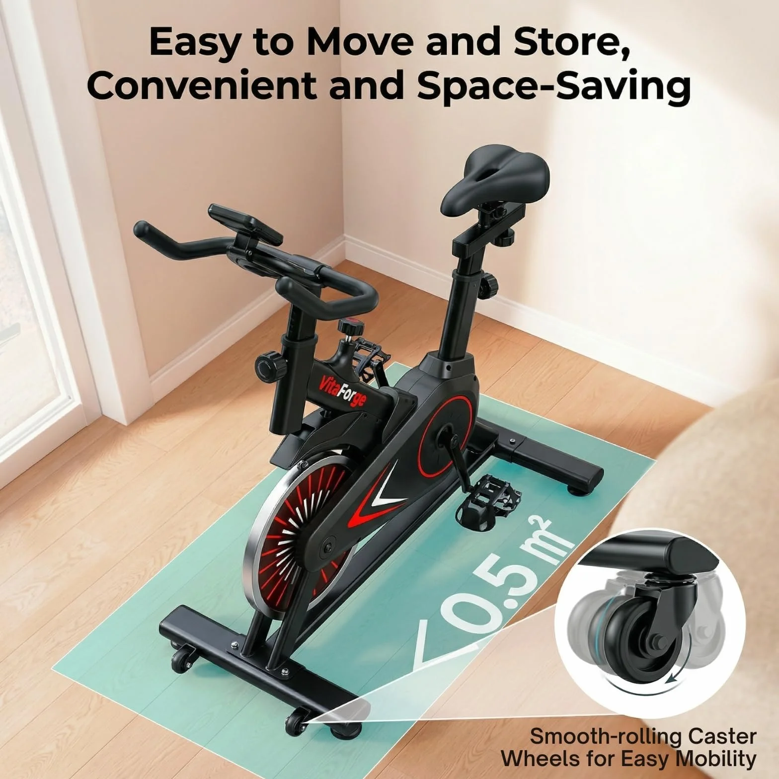 Exercise Bike, Quiet Indoor Fitness Bike with Adjustable Magnetic Resistance, Black/Red