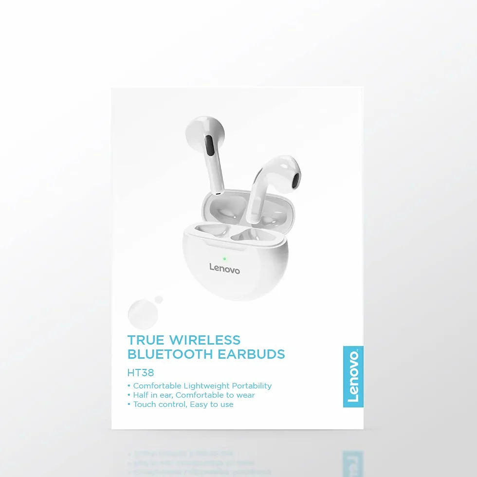 Lenovo – écouteurs sans Fil Bluetooth LivePods HT38 TWS, Mini Casque d'écoute, Commande Tactile 9D Stéréo, avec Micro, 30h d'autonomie