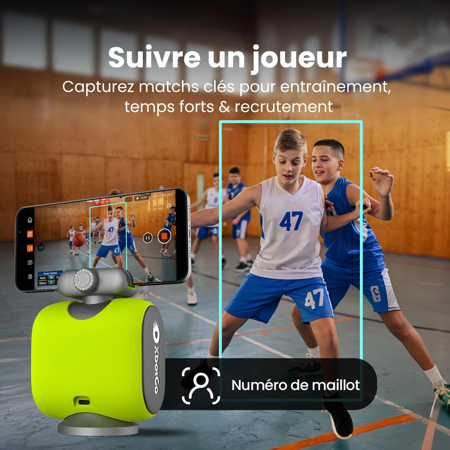 XbotGo Chameleon Caméra d'action Sport 4K 60FPS - SuiviFootball & Enregistrement Basket pour Sports Collectifs, Diffusion Live, Installation Facile, Compatible iOS & Android (Graphite Lave)