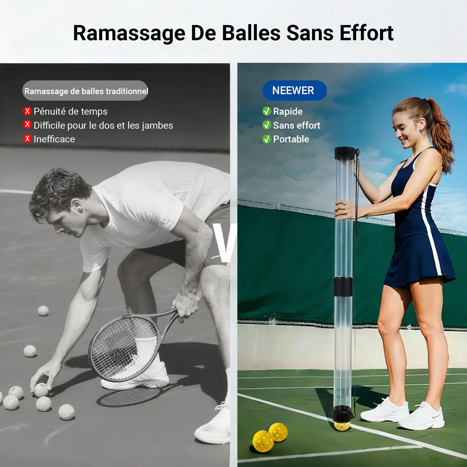 NEEWER Ramasseur de balles Tennis Pickleball détachable sans pliage bandoulière
