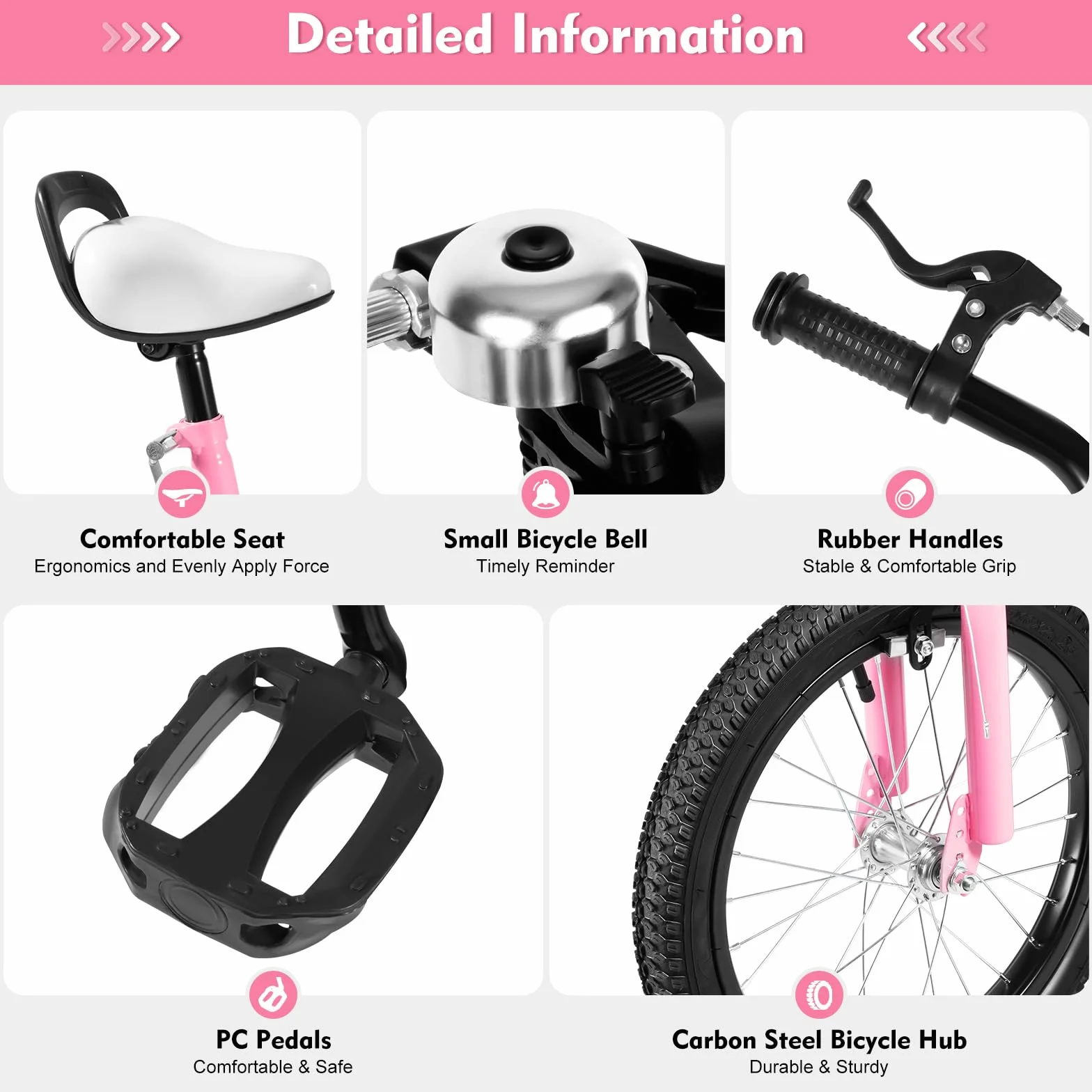 Vélo pour enfant 16 pouces roues stabilisatrices freins doubles - Vélo léger fille garçon - Rose