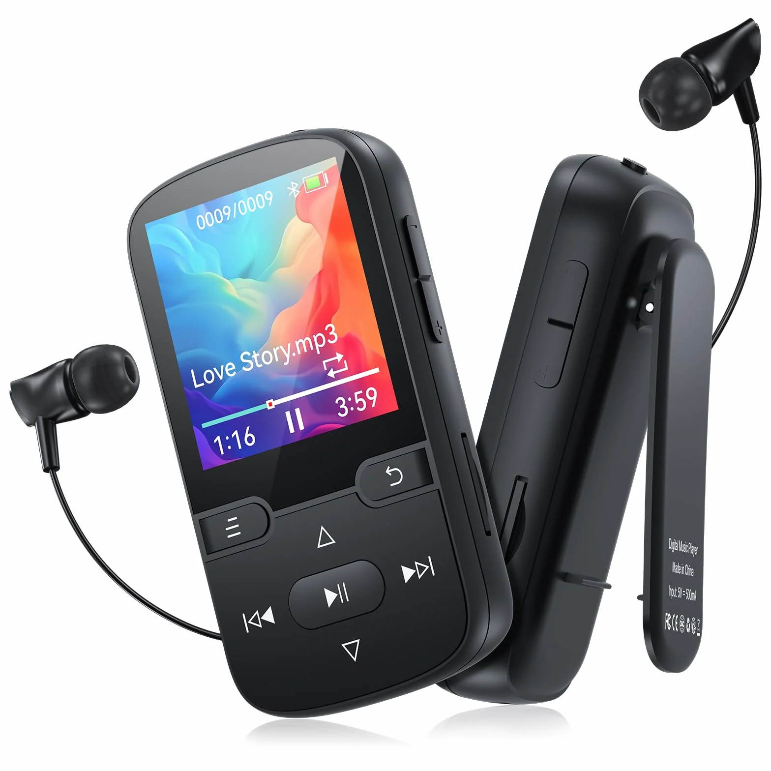 Lecteur MP3 Bluetooth 5.3 64 Go avec Clip, Radio FM, HiFi Portable, Noir