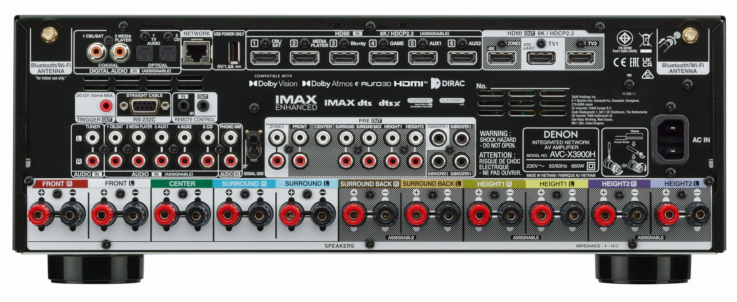 Denon AVC-X3900H Amplificateur Home Cinéma 9.4 Canaux 105W Dolby Atmos DTS:X Auro-3D IMAX Enhanced HDMI 8K HEOS Multiroom Noir