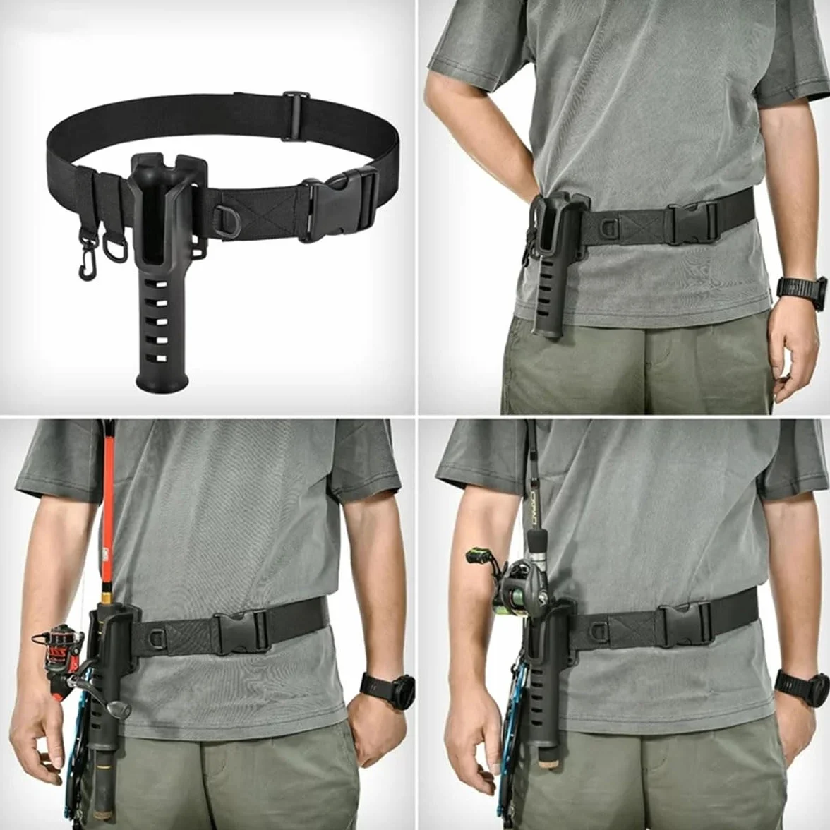 Ceinture de Pêche Réglable avec Anneaux en D, Support de Canne Portable