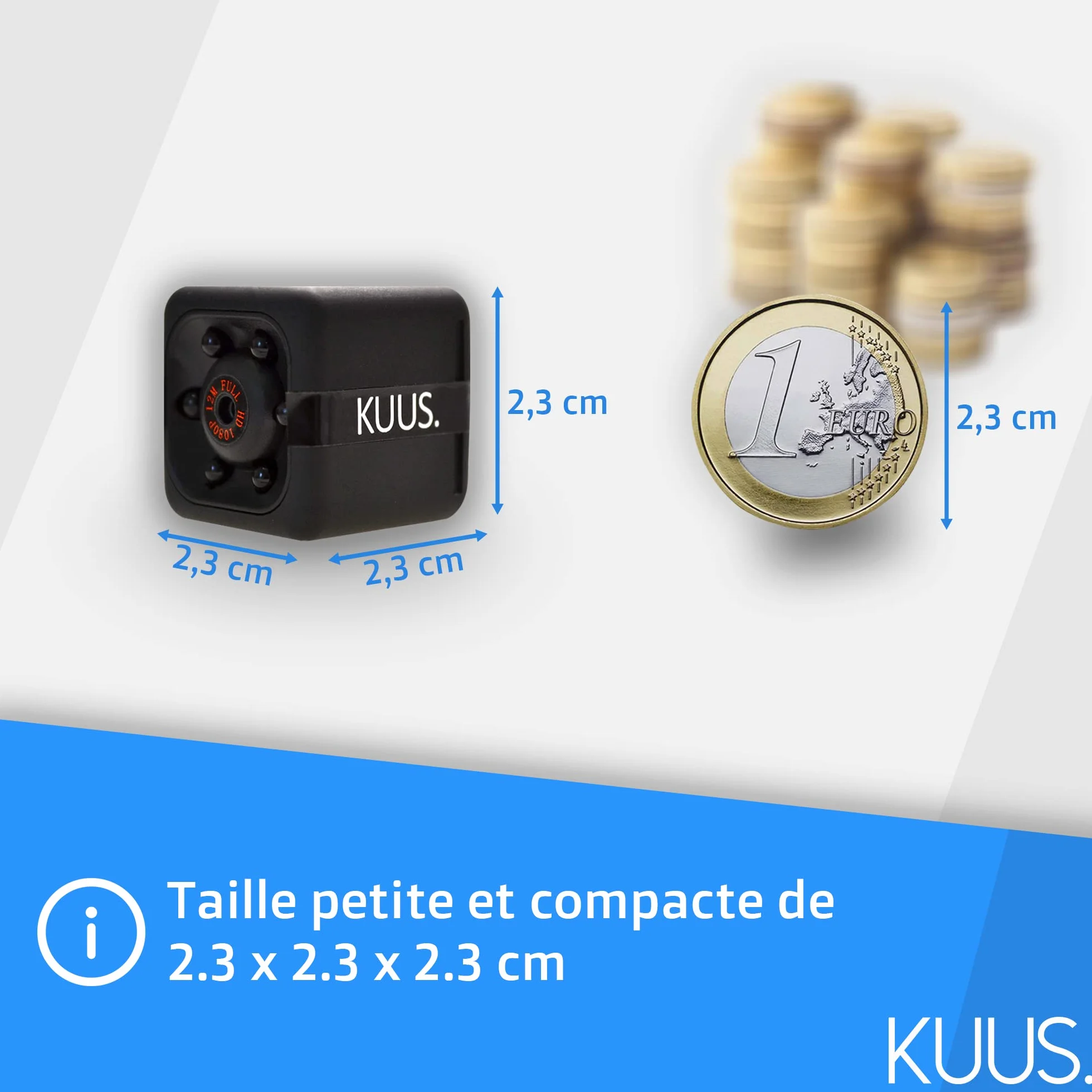 KUUS C1 Plus Petite Mini Caméra Espion d'europe 2,3cm Caméra Cachée sans WiFi Full HD 1080P, Micro Espion Discrète, Camera Surveillance sans Internet, SD 32 Go Class 10 U3 ISO 10000+ Vendus Pack