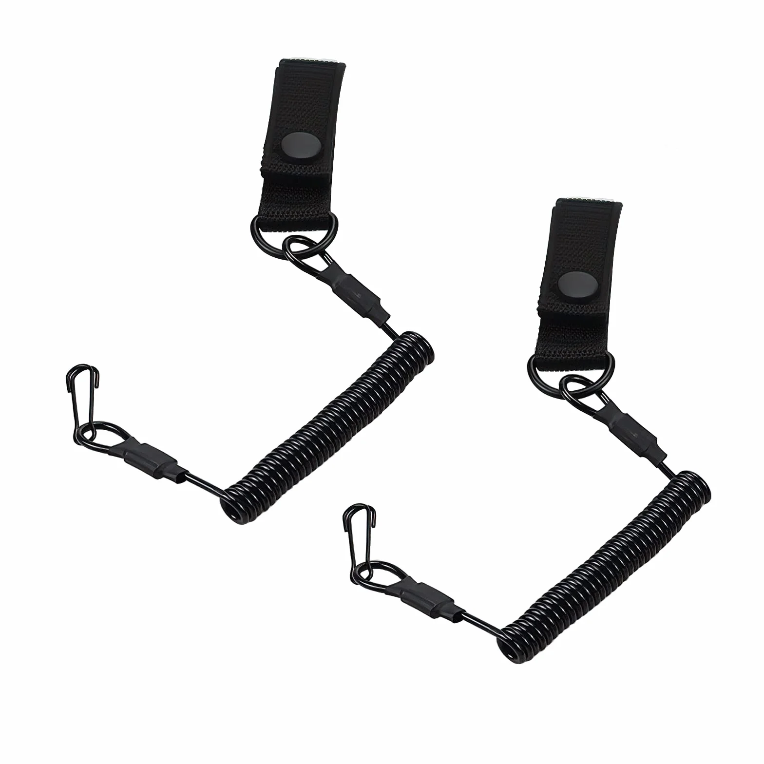 Longes Tactiques Noires 2 Pièces avec Cordon de Sécurité Elastique Mousqueton à Spirale pour Escalade Pêche Camping