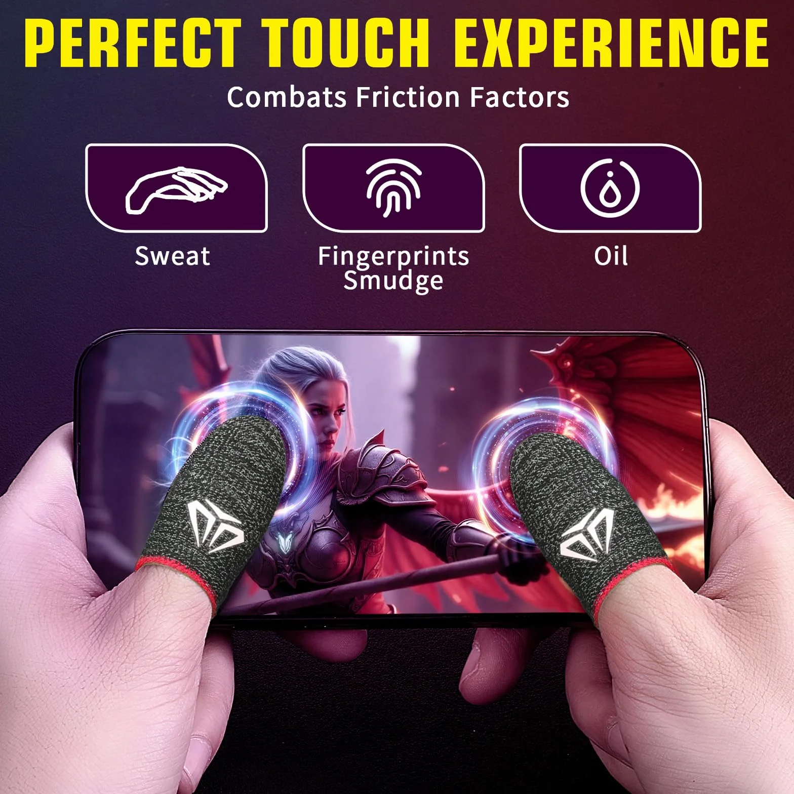 Sibba Lot de 4 manchons de doigt de jeu pour écran tactile - Manchons en fibres argentées - Pour jeu mobile - Manchons de pouce - Gants soyeux et anti-transpiration - Respirants - Protège-doigts