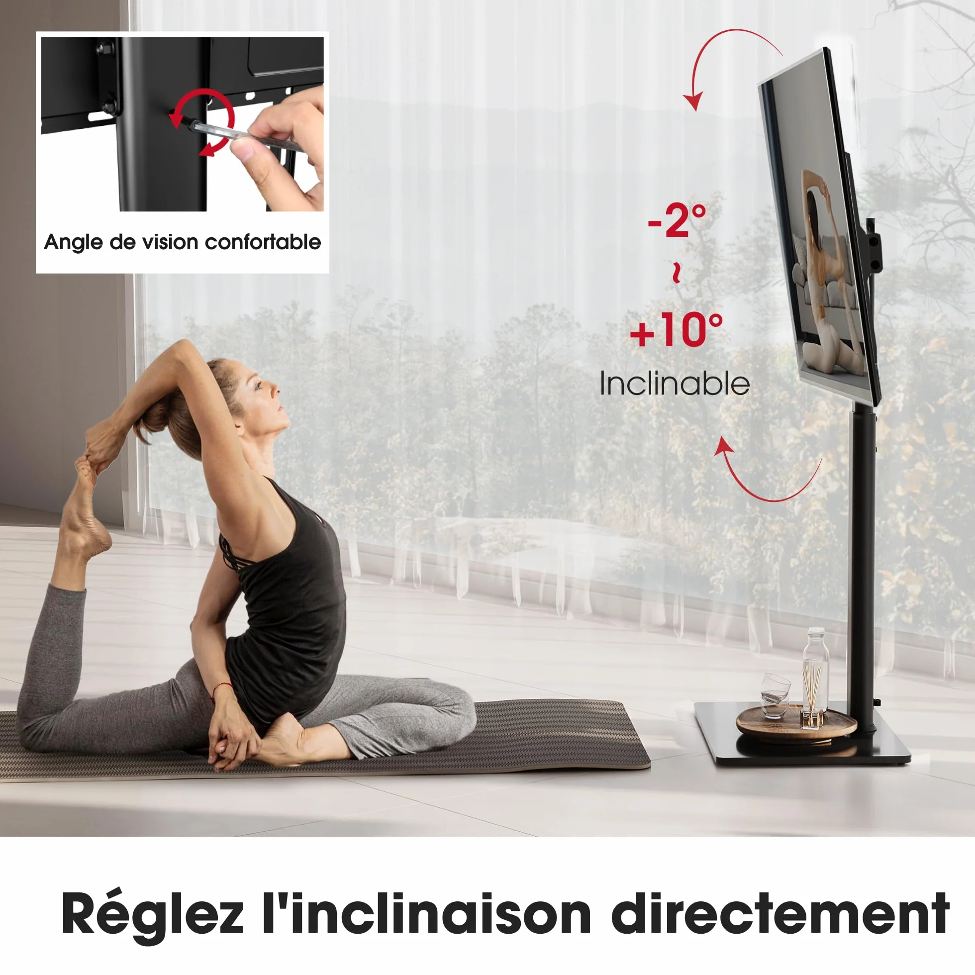 AOKCOS Support TV sur Pied Plus Haut 1,6m pour 43-85 Pouces,Pied pour TV Pivotant 50° Inclinable 12° Hauteur Réglable Max VESA 600x400mm Max Capacité 50 KG (Noir)