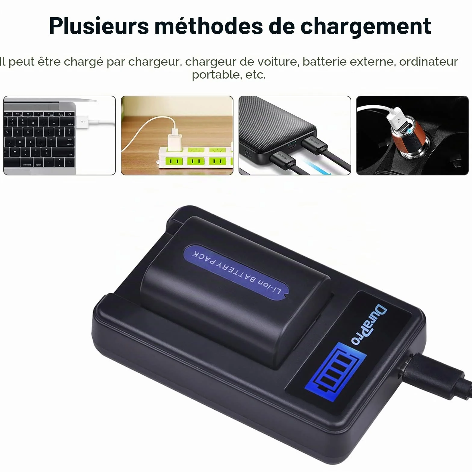 DuraPro Lot de 2 Batteries NP-FH50 NP FH50 + Chargeur de Batterie LCD USB pour Sony NP-FH30, NP-FH40, NP-FH50, NP-FH60, NP-FH70, NP-FH100, série H, Sony DCR-SR32, DCR-SR33,DCR-SR35,DCR-SR36,DCR-SR48