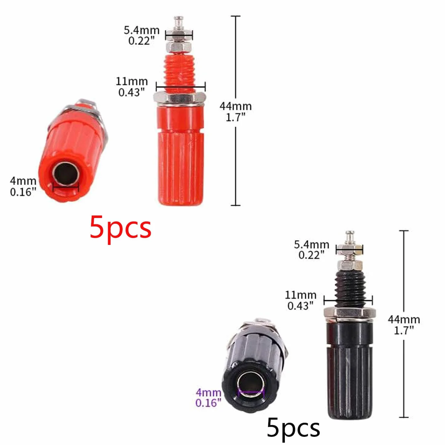 RUNCCI-YUN Lot de 10 4mm Fiche Banane Douille, Fiche Banane Femelle, 4mm fiche enceinte, Haut-Parleur Reliure Femelle Post Socket Jack pour 4mm Banana Fiche Connecteur（rouge noir）