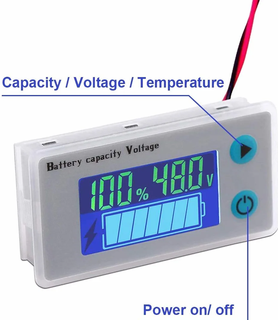 DollaTek 2PCS 10-100V Niveau de batterie Programmable Tension Indicateur de température Jauge 12V 24V 36V 48V Affichage LCD Indicateur de pourcentage Testeur