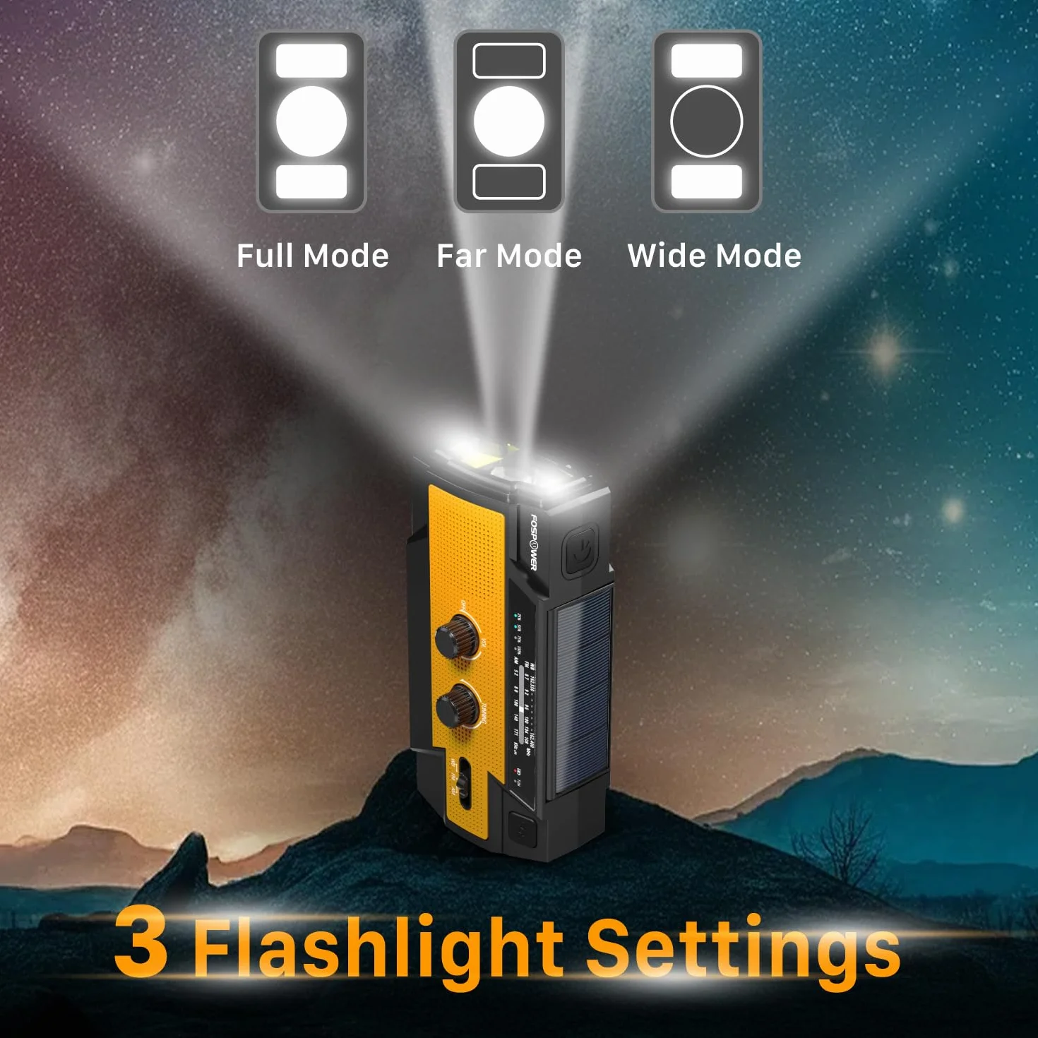 FosPower Radio d'urgence Météo 4000mAh A3 Solaire Manivelle Piles AM/FM Lampe LED Alarme SOS Orange