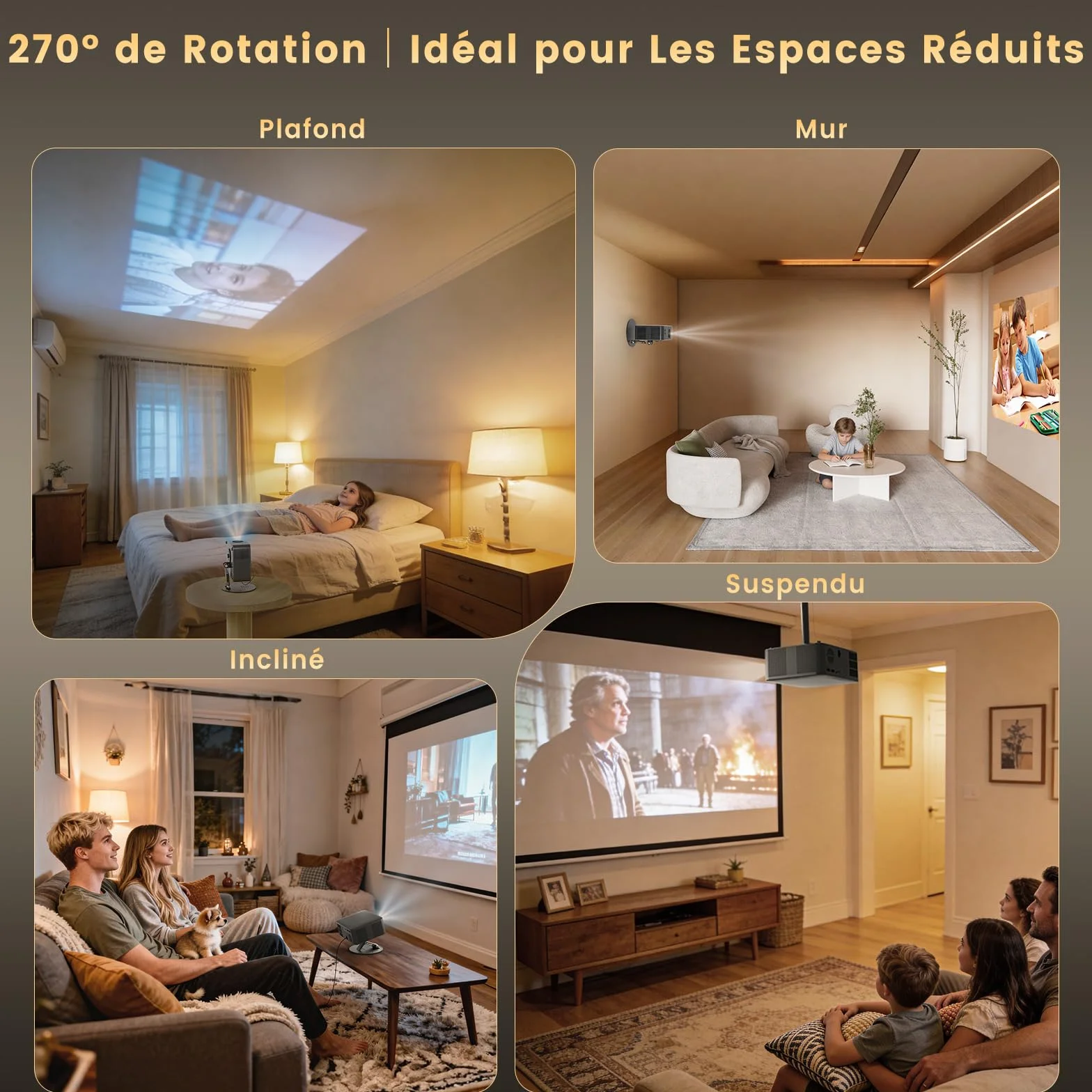 Jimveo Videoprojecteur 4K Mini Ultra Courte 1080P 1600 Lumens AutoFocus Keystone WiFi6 Bluetooth5.4